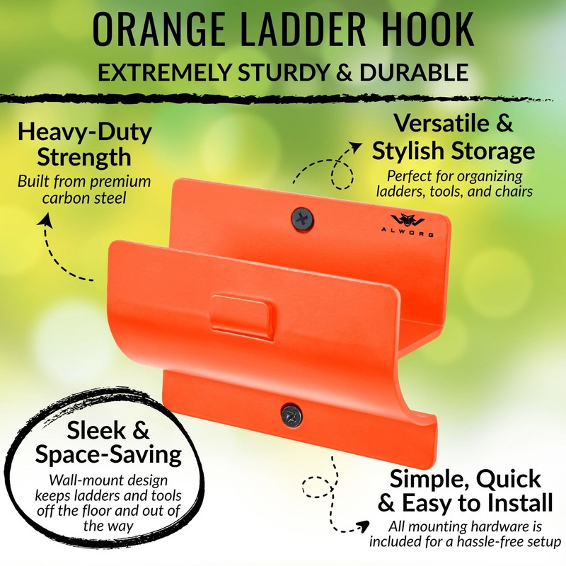 Orange Garage Storage Hooks - Heavy Duty Ladder Wall Mount,