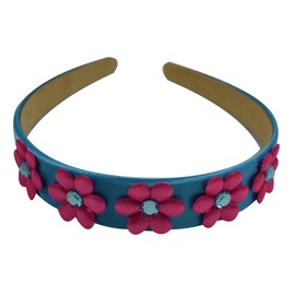 Funny Girl Designs Ava Girls Flower Headband (Turquoise Band/Pink Flower)