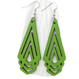 ⊹⊱❁ LANGE GRÜNE HOLZ OHRRINGE - SEHR GROSSE AUSGESTANZTE HOLZ SCHEIBEN MIT SILBERFARBENEN HAKEN ❁⊰⊹ leichte Tribal Ethno Ohrringe, silber & grün