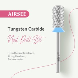 AIRSEE Tungsten Carbide Acrylic Nail Drill Bit Efile Electric File Machine Head Tip for Manicure Polishing Art Remove Gel 3/32" 2 Way Beginner Safety Round Top Cylinder Barrel 4X Coarse-4XC