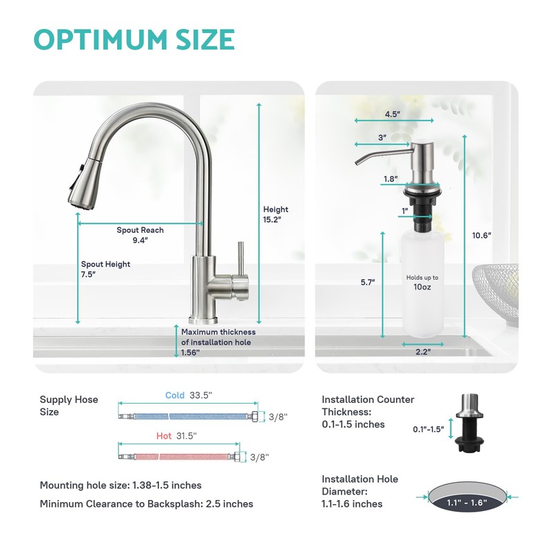 Kicimpro Kitchen Sink Faucet with Soap Dispenser, 3 Modes Kitchen