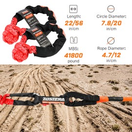 ZOSTERA Kinetic Recovery Tow Rope 3/4 in x 30 FT, with 2 UHMWPE Soft Shackles Heavy-Duty Offroad Snatch Strap, Vehicle Orange Recovery kit for Jeep car Truck ATV UTV SUV