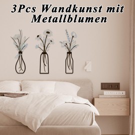 VOYANTE Pack of 3 Metal Flowers Wall Decoration, Metal Wall Decoration, Minimalist Vase Wall Art, Metal Pictures Wall Art Decor, Floral Line Wall Sculpture for Bedrooms, Living Rooms, Bathrooms