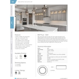 American Lighting MVP-1-BK-B Single 6-Inch Lead/Tail Wires and Mounting Screws, Dimmable Swivel LED, Linkable, cETLus Listed, 2-3/4-Inch, 2700K, Black MVP Linking Puck