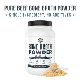 Bone Broth Protein Powder – Pure Grass-Fed Beef Bone Broth, Unflavored with Natural Collagen, Glucosamine & Gelatin – Paleo & Keto-Friendly, Non-GMO, Dairy-Free for Gut Health & Joint Support 32oz