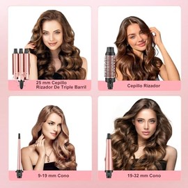 4 en 1 Rizadora Para Cabello, Tenazas Para Rizar Cabello Profesional Set, Temperatura Ajustable, 3S Calefactor, Rizos Duraderos Y Sin Daños, Para Todo Tipo De Cabello, Con Guante Y 2 Clips