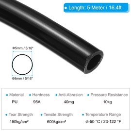 PATIKIL Pneumatic Tubing 5/16 OD 16.4ft, 8mm OD 5mm ID PU Air Line Pipe Tube for Air Compressor Fitting or Fluid Transfer,Black