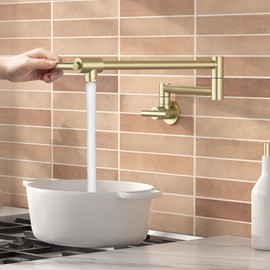 KES Gold Pot Filler with Heat-Resistant Cartridge, 26" Brushed Gold Pot Filler Faucet Over Stove, Wall Mount Kitchen Faucet Double Joints, Stainless Steel, NSF Certified, KN927LFF18-BZ