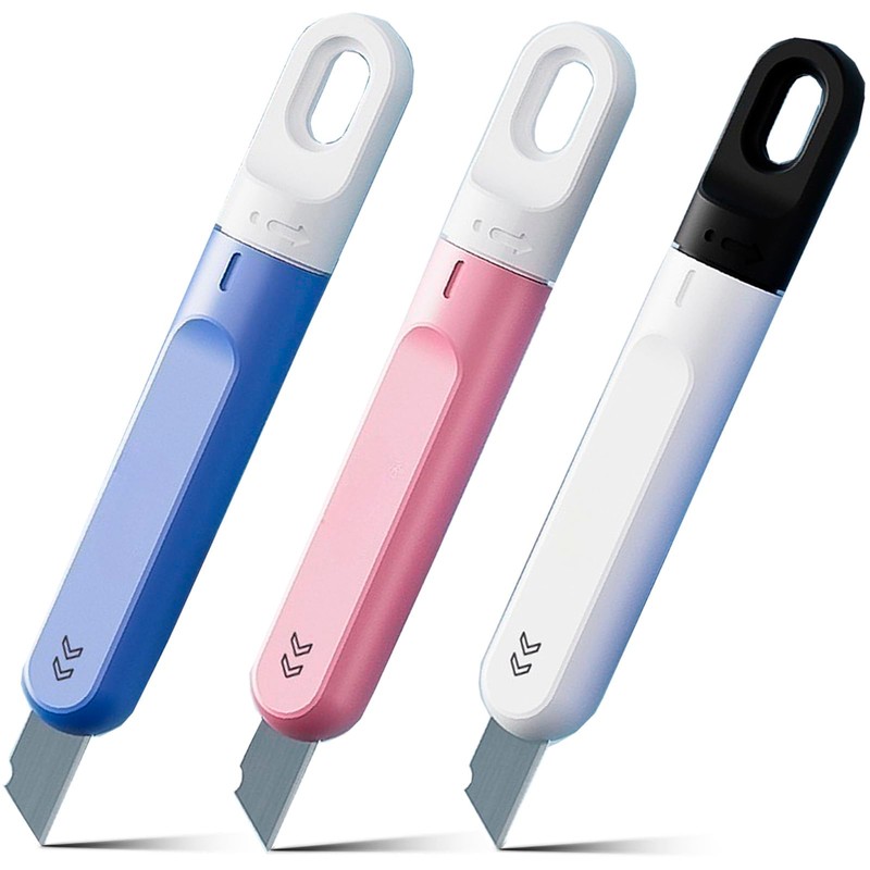 3 PCS Small Box Cutter, Small Utility Knife, Mini Pink