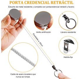 3 Pzs Llavero Retráctil de Metal Electrochapado con 3 Pzs Estilo Transparente para Tarjetas, Porta Gafete con Yoyo Retráctil, 21'' Cable de Tracción de Acero, para Identificación, Crédito, Proximidad.