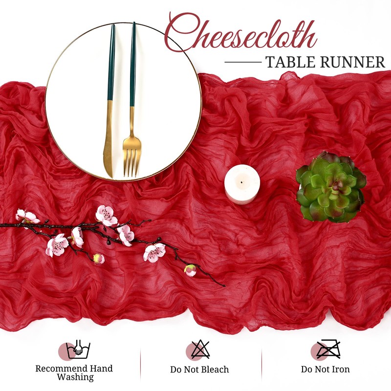 6 Pack Red Cheesecloth Table Runner, 10Ft Boho Gauze Table