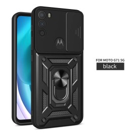 Funda Para Moto G71 Uso Rudo Antigolpes, Tapa Cámara Deslizante Y Soporte Anillo