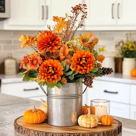 CORVYUC 15 Pcs Mums Artificial Flowers Fake Mums Silk Fall Flowers Chrysanthemums Ball That Look Real for Indoor Autumn Home Decor Table Centerpieces Floral Arrangement (Orange)