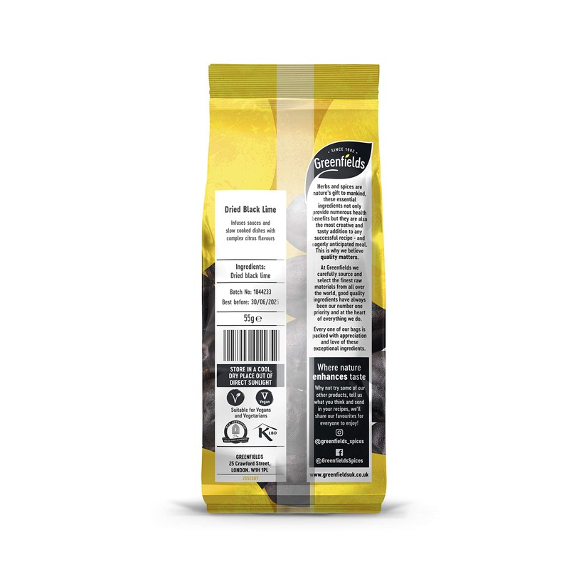 Greenfields Dried Black Lime 55g, Premium Quality Whole Dried Lime,