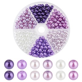 PH PandaHall 300pcs 6 Colors 6mm Glass Pearl Beads, Round Purple Pearls Small Craft Pearls Loose Beads Spacer Beads with 1mm Hole for Jewelry Beading Earrings Bracelets Necklaces Making DIY Crafts