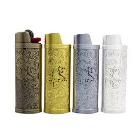 Lucklybestseller Juego de 4 fundas para encendedor de metal clásico, diseño de grabado floral para BIC tamaño completo J6