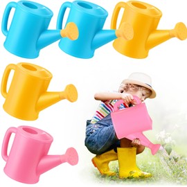 Meooeck 6 Pieces Watering Can with Handles for Kids Beach Garden Plastic Watering Can Toddler Watering Can for Boys Girls Gardening Play Time Practical Use, Yellow, Pink, Blue