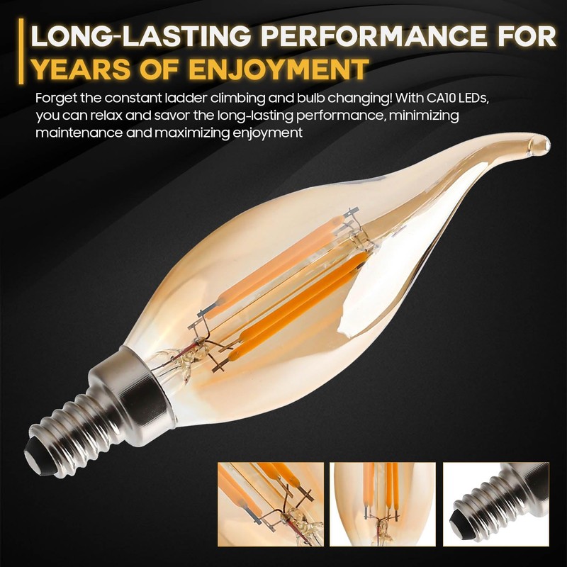 Seentech 6 Pack Dimmable Warm Amber CA10 C35 LED Candelabra