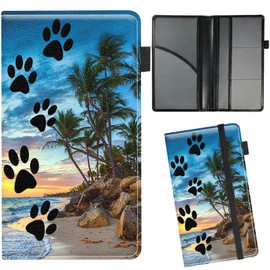 Car Insurance and Registration Card Holder for Women Men, Car Accessories Documents Organizer PU Leather Paperwork Wallet Case for Driver's License Key Information Cards, Beach Dog Paw Print