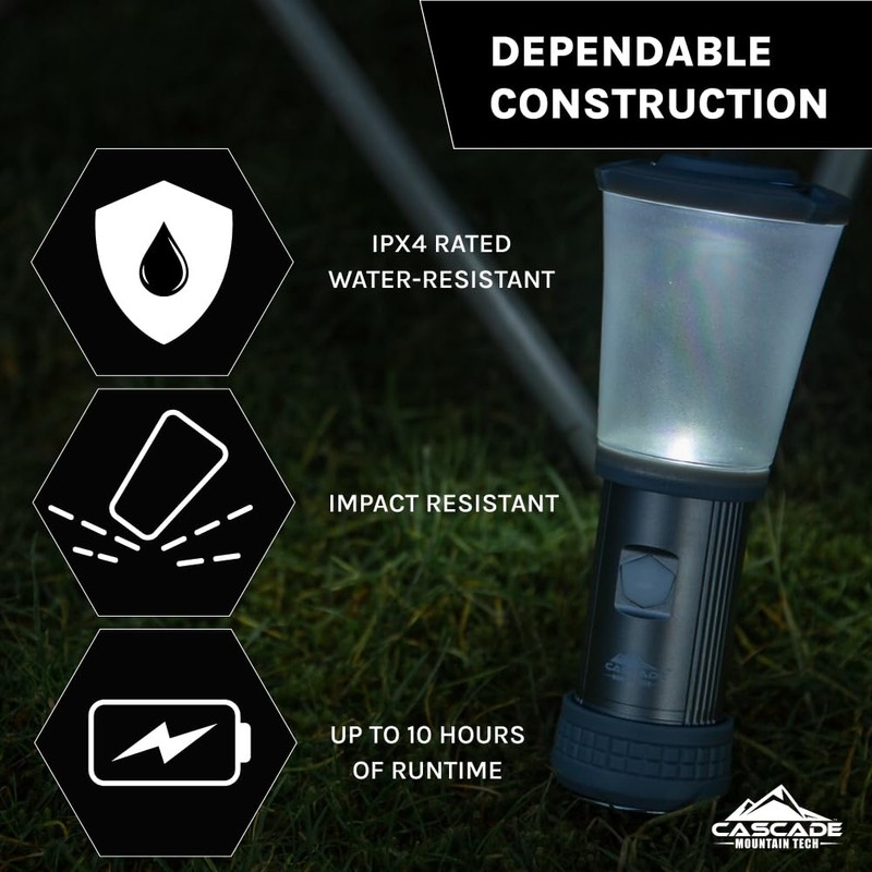 Cascade Mountain Tech 500-Lumen IPX4 Water-Resistant LED Flashlight Lantern with