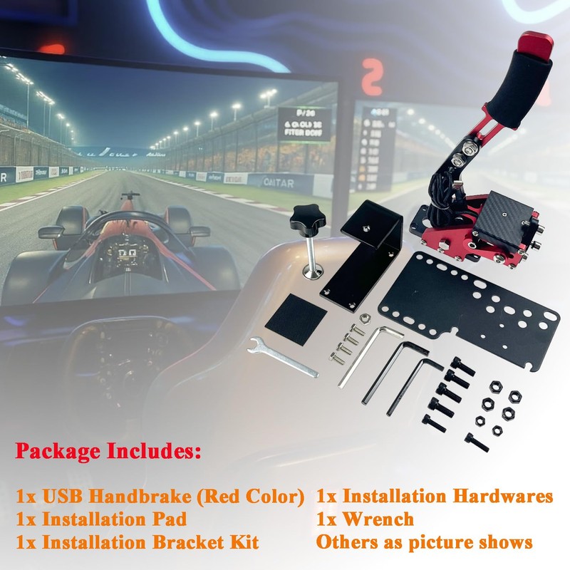 LLANNDER Red Racing Game USB Handbrake 16Bit SIM for PC