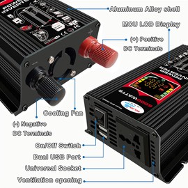 Iriisy 12V 220V Car Power Inverter 6000W Power Inverter with 2 USB Ports 2.1A for Car, Steam Office, Car, RV, Refrigerator and Computer