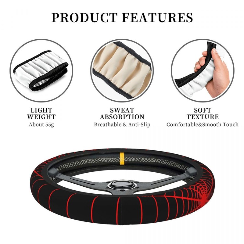 Black Spider Web Steering Wheel Cover with 2PCS Car Coasters