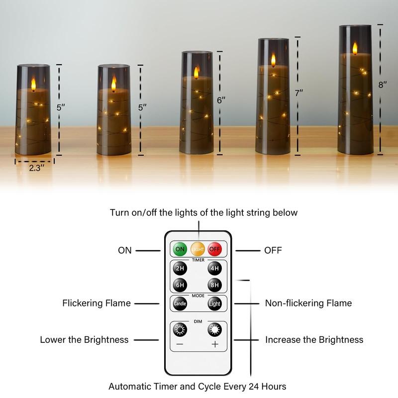 kakoya Flameless LED Candles with Timer 5 Pc Flickering Flameless