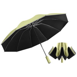ThreeH Reverse Folding Umbrella for Men Women 10 Ribs Automatic Open Close Umbrella Anti-UV with Reflective Strips, Green