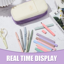 Henoyso 18 Pcs Aesthetic Bible Study Supplies Include Big Capacity Pen Bag with Zipper 12 Pcs Chisel Tip Bible Highlighters 5 Pcs Quick Dry Retractable Black Ink Pens for Office(Purple)