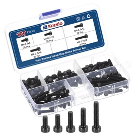Kozelo 100pcs M4 Socket Head Cap Screws Bolts Nuts Assortment Kit - [M4x8/10/12/16/20mm] Alloy Steel Fully Threaded Black Oxide 12.9 Internal Hex Screw for 3D Printer Use