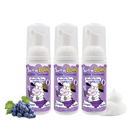 SnowBuddy Foam Toothpaste Kids - Grape Flavors - 3 Pack, Anti Cavity with Fluoride-Free, for u-Shape Toothbrush and Mouthwash for Dental Care