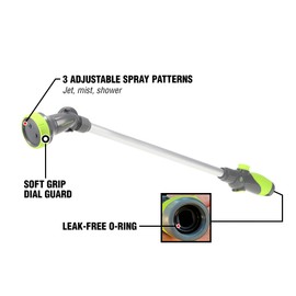 Flexzilla Garden Nozzle - 3-Pattern Adjustable Watering Wand 28", NFZG70, ZillaGreen™