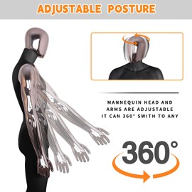 YunHome Male Mannequin Black Body Rose Gold Head Gold Hands Dress Form Full Body Sewing Manikin 73 Inch Poseable Mannequin with Stand Realistic Mannequin Clothing Form Metal Base Connector