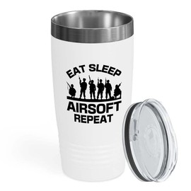 Flairy Land Airsoft White Edition Tumbler 20oz - Eat, Sleep, Airsoft, Repeat - Gameplay Tactical With Boys Boyfriend Dad Friend For Player Paintball Competition Sport Hobbies
