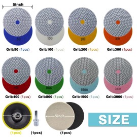 Unbranded Diamond Polishing Pads 5 Inch w/ 5/8’’,11 Hook & Loop Backing Pads 50-3000 Grit