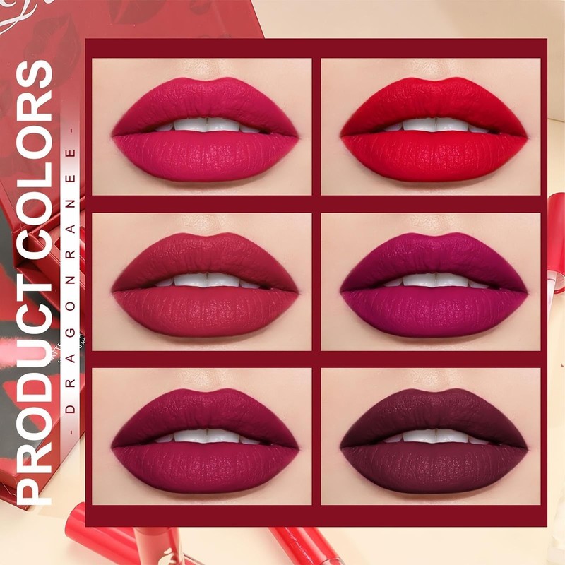 MooGlamor 6 Pcs Matte Liquid Lipstick Set Red Lip Gloss