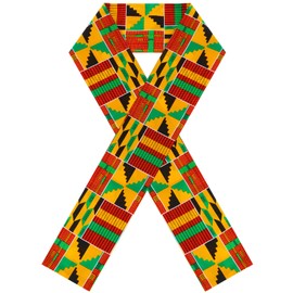 Hicarer African Kente Print Stole Sash African Scarf Kente Stole Sash Unisex Kente Cloth Scarves for Black History Month (Elegant Style)