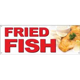 4LessCo 18x48 Inch FRIED FISH Vinyl Banner Sign With Grommets wb