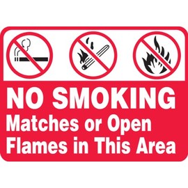 Accuform MSMG505VA Aluminum Safety Sign, Legend "NO Smoking Matches OR Open Flames in This Area" with Graphics, 10" Length x 14" Width, White on Red