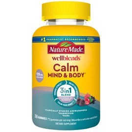 Nature Made Wellblends Calm Mind & Body, Magnesium Citrate, Ashwagandha 125mg & GABA 100mg Blend for Stress Relief, 38 Gummy Vitamins