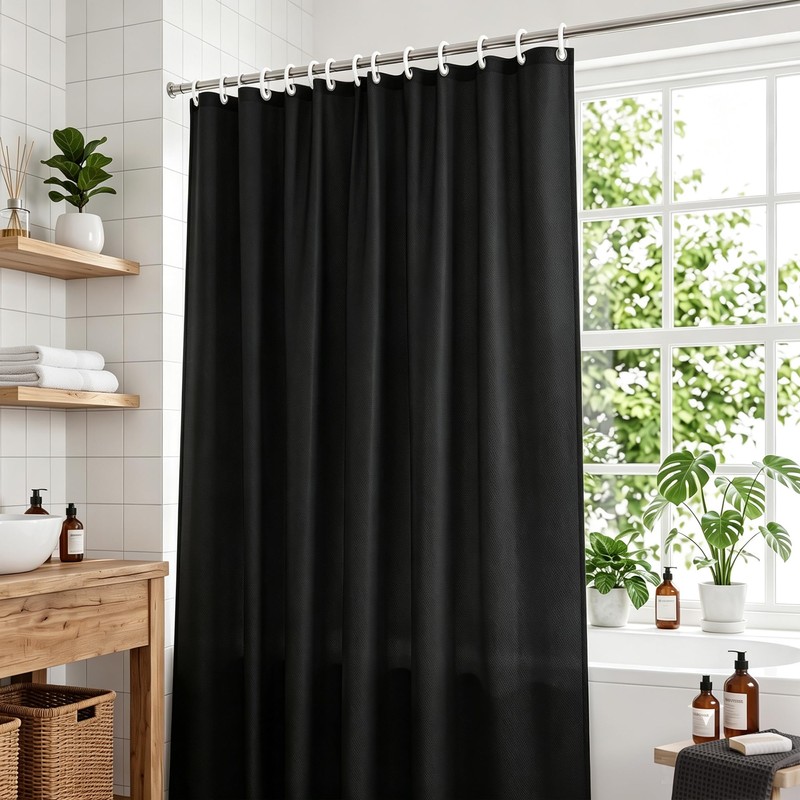 Waterproof Fabric Shower Curtain for Bathroom, 2-in-1 No Separate Inner