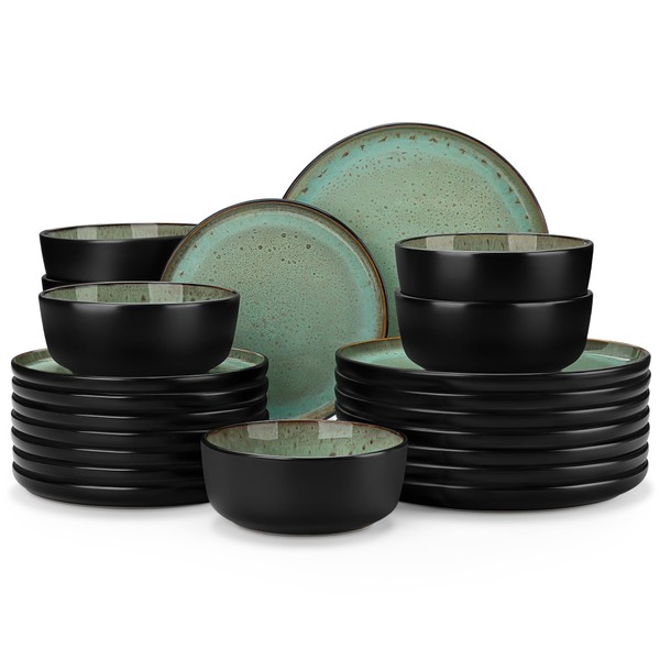 vancasso Plates and Bowls Sets, 24 Pieces Stoneware Dinnerware Sets