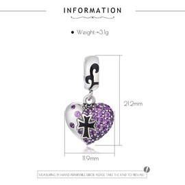 GW - Abalorio de plata de ley 925 con abalorio de plata para mujer, pulseras de circonita y perlas para pulsera, collar y joyería (corazón de cruz negra), Metal Cristal Perla, Circón