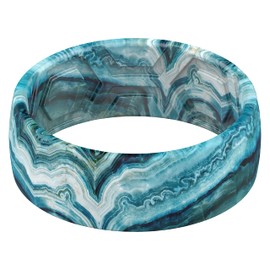 ThunderFit Silicone Wedding Rings for Men, Breathable Printed Design Rubber Engagement Bands 8mm Wide 2mm Thick (Onyx Marble - Size 9-9.5 (19.30mm))