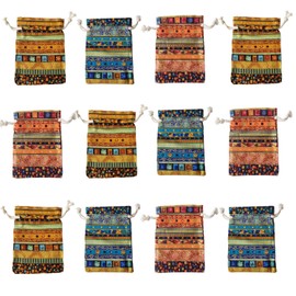 Gold Fortune 12PCS Egyptian Style Jewelry Coin Pouches Aztec Print Cotton Drawstring Gift Bags
