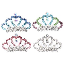 Lurrose Mini Tiara con Peine 4 Piezas de Corona de Princesa de Diamantes de Imitación Clip de Pelo Pequeño Brillante Peine Lateral para Fiesta de Cumpleaños Pegeant