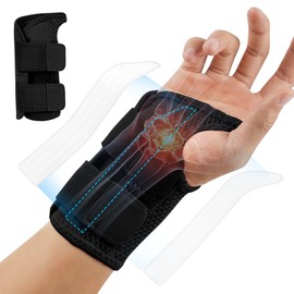 Fefod Wrist Support, Wrist Brace with Support Bar, Right Hand, Adjustable Carpal Tunnel Syndrome Splint for RSI, Tendonitis, Extended Wrist Splint for Women Men, Black