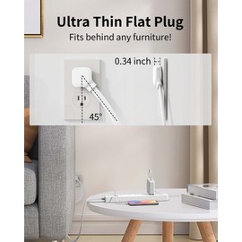 2 Pack Power Strip Surge Protector - 7 Outlets 4 USB Ports (2 USB C), Maxpw Ultra Thin Flat Extension Cord & Flat Plug, 10 Ft & 6 Ft, 1875W/15A, 1700 Joules, Wall Mount for Home Office Dorm, White