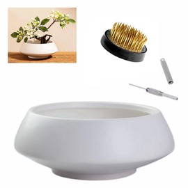 Eggone - Juego de arreglos de flores de cerámica japonesa Ikebana - Florero decorativo para centros de mesa (blanco mediano)